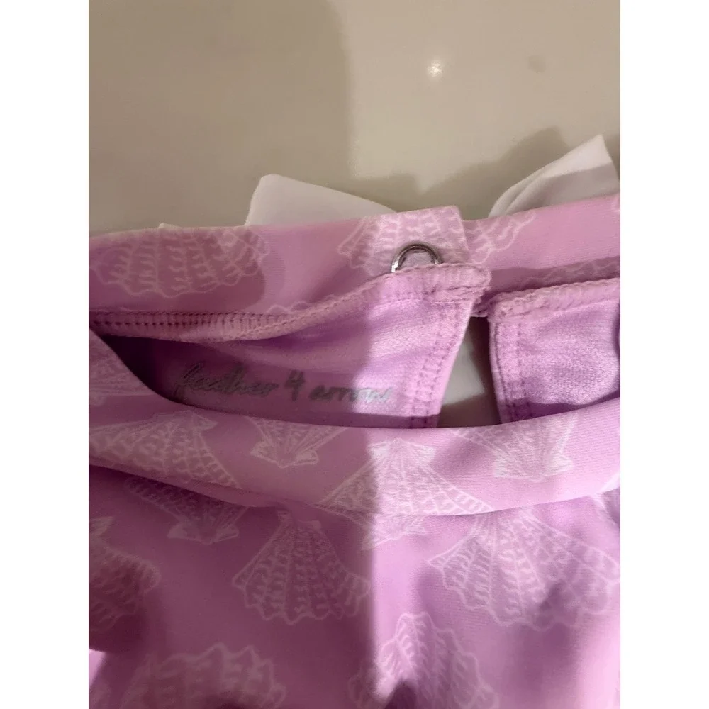 Feather 4 Arrow Girls 4T Pink Seashell Long Sleeve Rash Guard Swimsuit UPF 50+